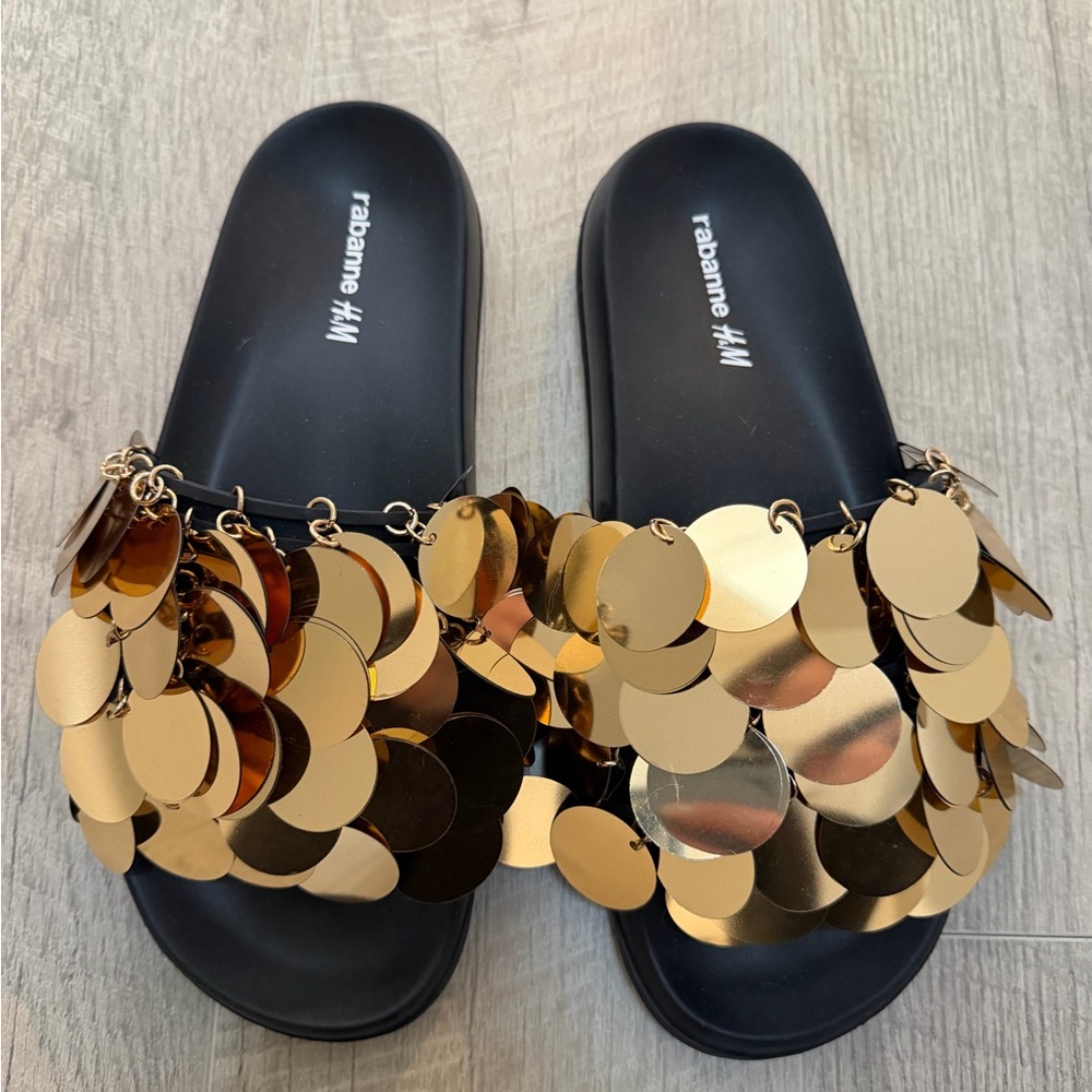 Rabanne H&M Gold Disc Slides